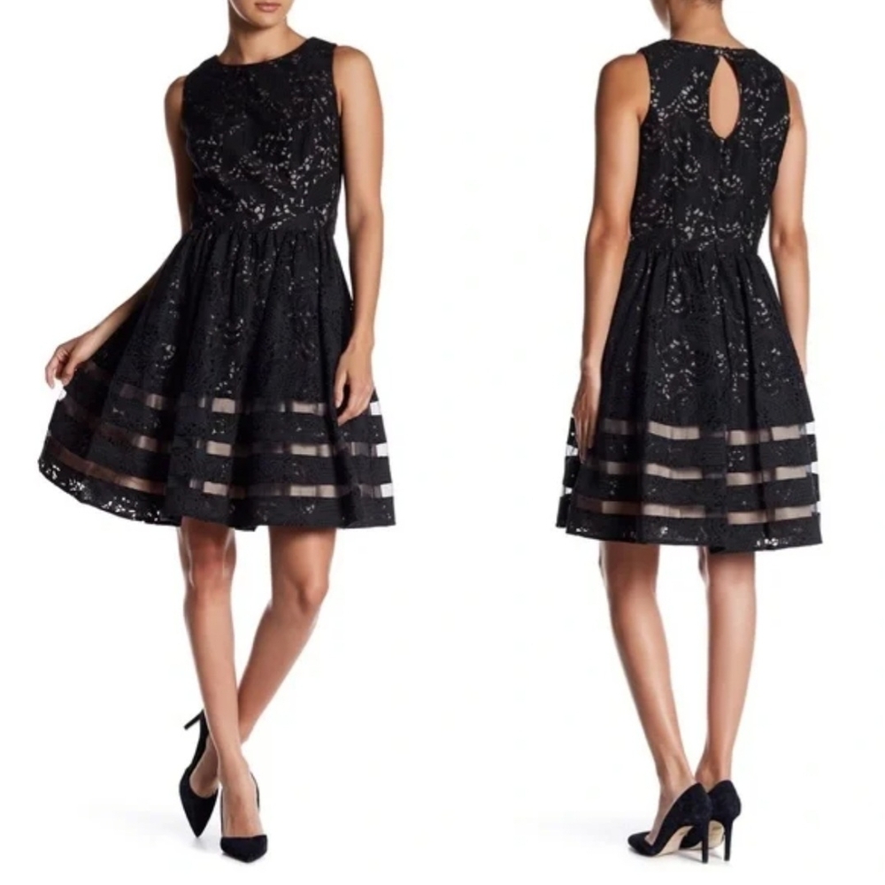 Eliza J Black Lace Fit & Flare Cocktail Dress Dark Romantic Coquette Chic Goth - Picture 3 of 11